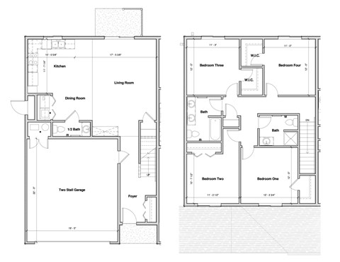 Floor plan for 4 beds, 2 baths, 1774 sqft